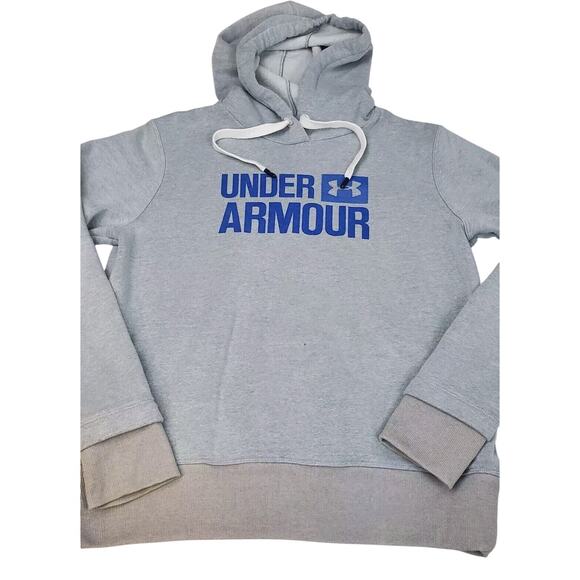 Retro Under Armour LOGO Hoodie Sweatshirt Adult's M Gray Loose Coupe Zip Pockets - Picture 1 of 11